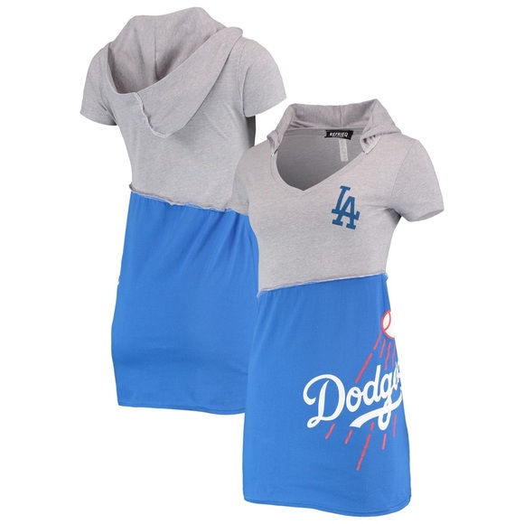 Women's Los Angeles Dodgers Refried Apparel Heathered Royal/Gray Hoodie Dress - Picture 2 of 6